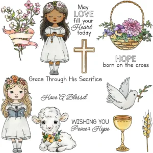 Little Girl And Flowers Clear Stamps 01