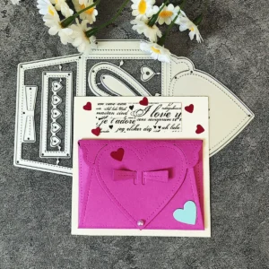Detail view – Sumflying Love Heart Envelope Metal Cutting Dies die-cut result on paper