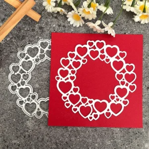 Detail view – Sumflying Love Heart Wreath Metal Cutting Dies die-cut result on paper