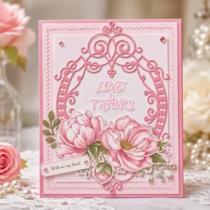 Love Thanks Pink Peonies Card Realistic 01