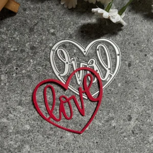 Detail view – Sumflying Love Word Metal Cutting Dies die-cut result on paper