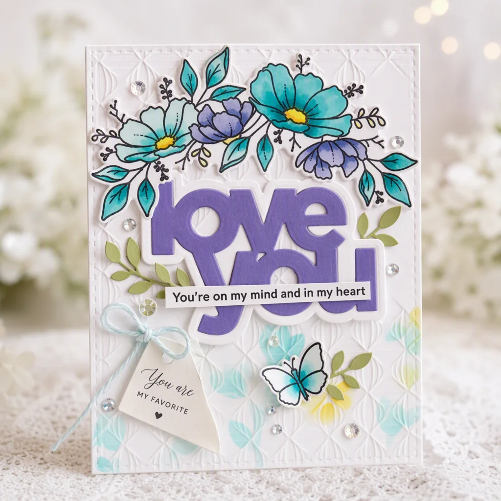 Sumflying Love You Sentiment Words Metal Cutting Dies Love You Floral Butterfly Card Realistic 02