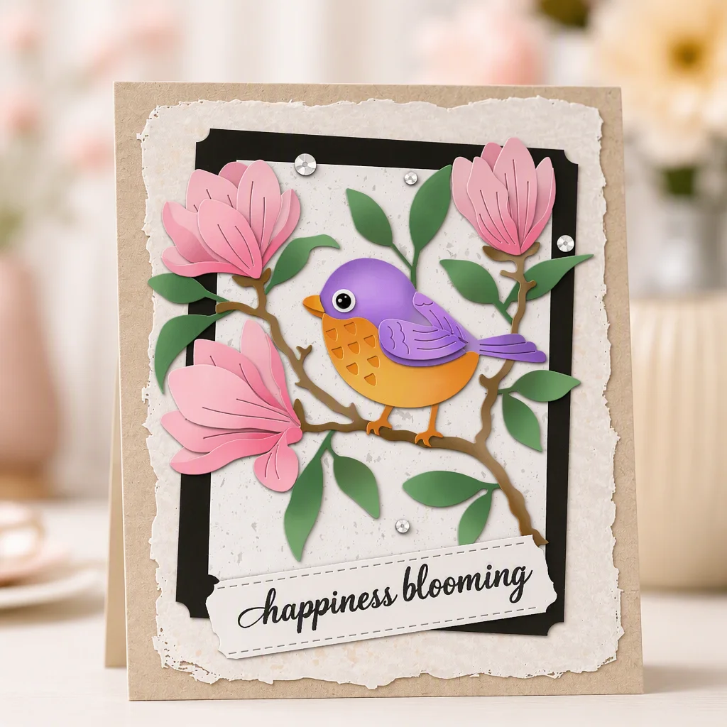 Sumflying Flower and Bird Metal Cutting Dies Magnolia Bird Card Realistic 02