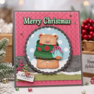 Merry Christmas Bear Gift Card Realistic 01