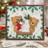 Merry Christmas Bears Stocking Holly Card Realistic 02