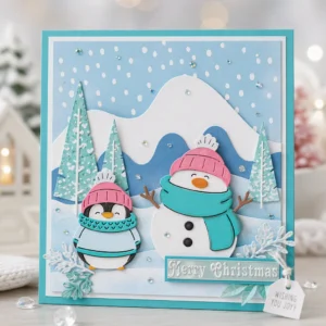 Merry Christmas Penguin Snowman Card Realistic 02