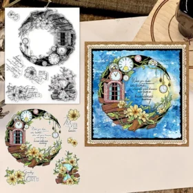 Sumflying Moon House Flowers Night Clear Stamps