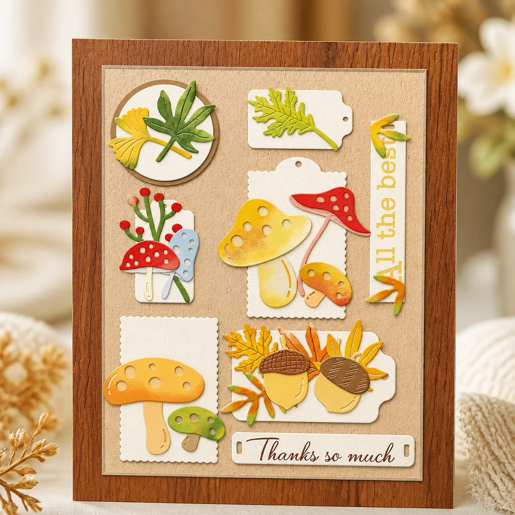 Sumflying Decorative Mushrooms Metal Cutting Dies Mushroom Acorn Collage Card Realistic 01