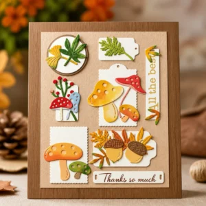 Mushroom Acorn Collage Card Realistic 02