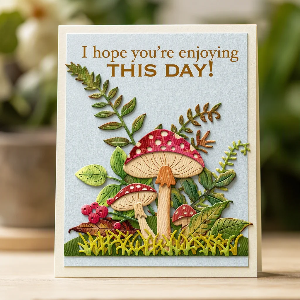 Sumflying Mushrooms and Leaves Metal Cutting Dies Mushroom Forest Card Realistic 01