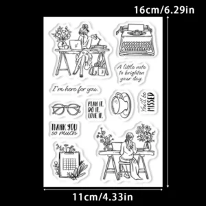 Sumflying Office Girl Desk Laptop Clear Stamps Office Girl Clear Stamps 02