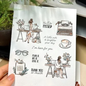 Sumflying Office Girl Desk Laptop Clear Stamps Office Girl Clear Stamps 04