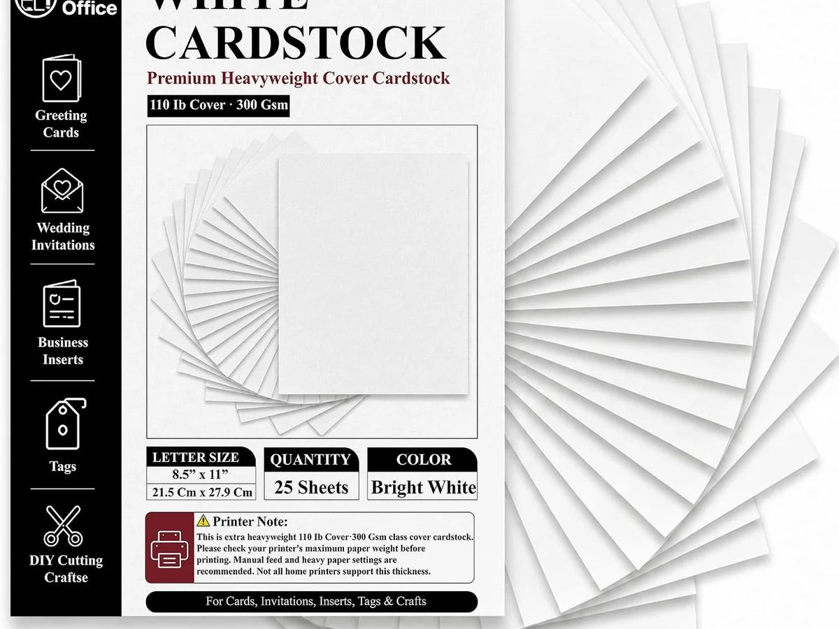 White cardstock sheets stacked at 110 lb cover weight