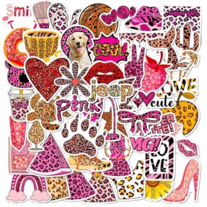 Sumflying Pink Leopard Print Vinyl Decorative Stickers - image 1