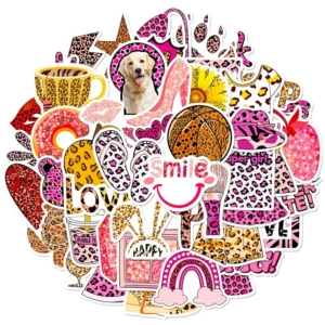 Sumflying Pink Leopard Print Vinyl Decorative Stickers - image 4