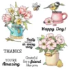 Potted Flowers Bird Clear Stamps 00