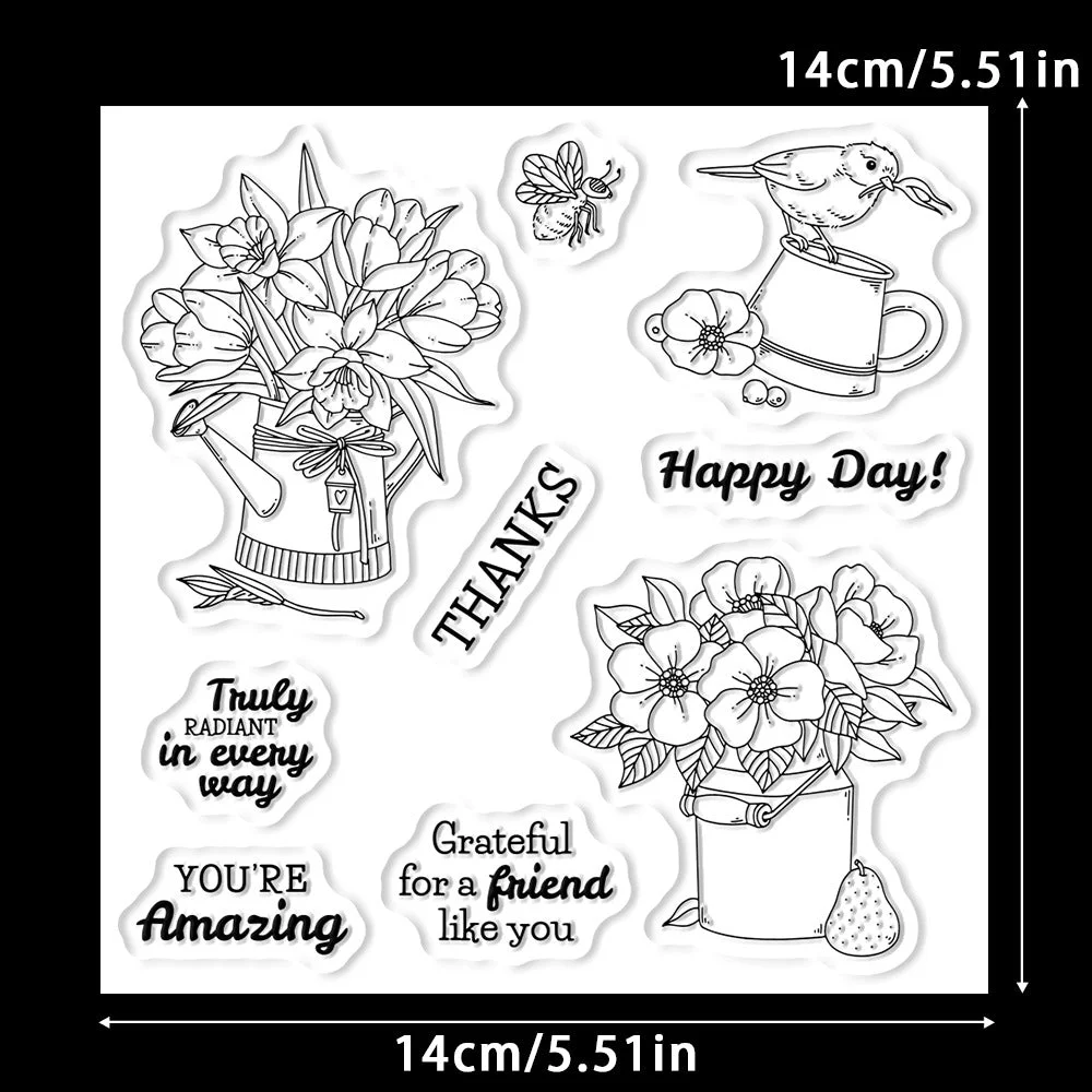 Potted Flowers Bird Clear Stamps 02 Potted Flowers Bird Clear Stamps 02