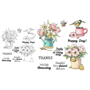Sumflying Potted Flowers Bird Garden Clear Stamps Potted Flowers Bird Clear Stamps 06