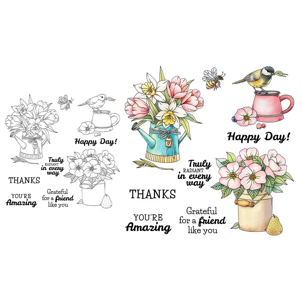 Potted Flowers Bird Clear Stamps 06 Potted Flowers Bird Clear Stamps 06