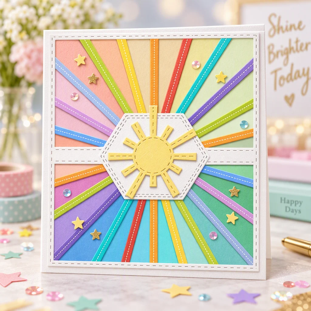 Sumflying Decorative Background Board Metal Cutting Dies Rainbow Sunburst Pastel Rays V2 Card Realistic 01