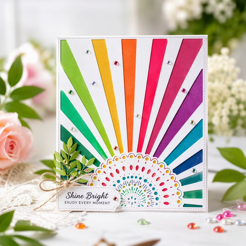 Sumflying Decorative Lattice Board Metal Cutting Dies Rainbow Sunburst Rays Card Realistic 01