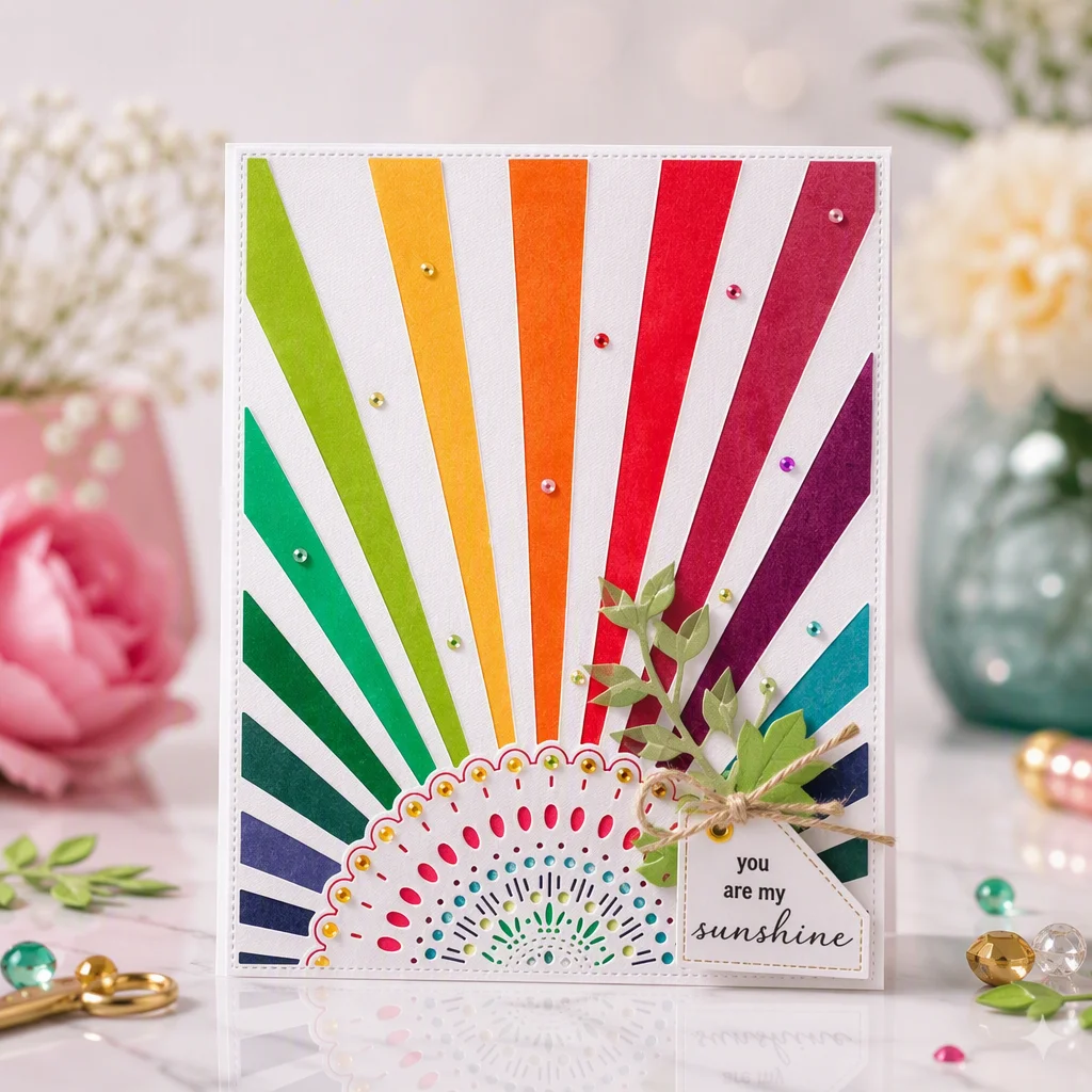 Sumflying Decorative Lattice Board Metal Cutting Dies Rainbow Sunburst Rays Card Realistic 02