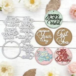 Sumflying Round Tag Birthday Sentiment Metal Cutting Dies - metal cutting die for scrapbooking and card making