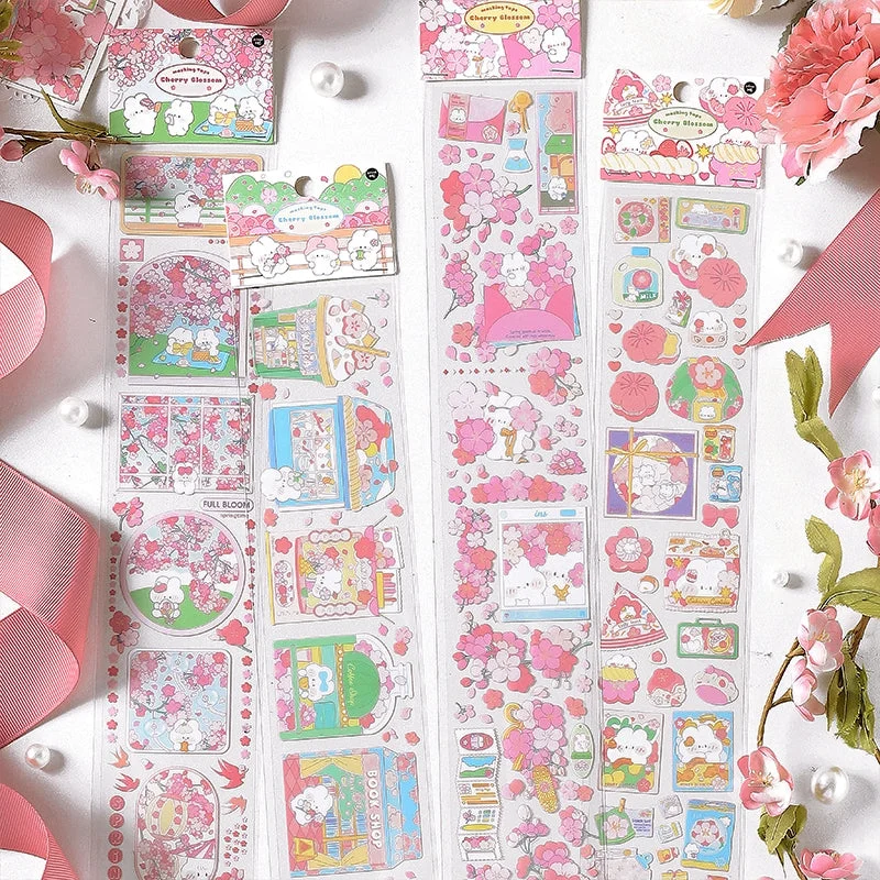 Cherry Blossom Sakura and Rabbit Long Strip Clear Transparent Sticker Cherry Blossom Sakura and Rabbit Long Strip Clear Transparent Sticker