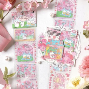 Cherry Blossom Sakura and Rabbit Long Strip Clear Transparent Sticker Cherry Blossom Sakura and Rabbit Long Strip Clear Transparent Sticker