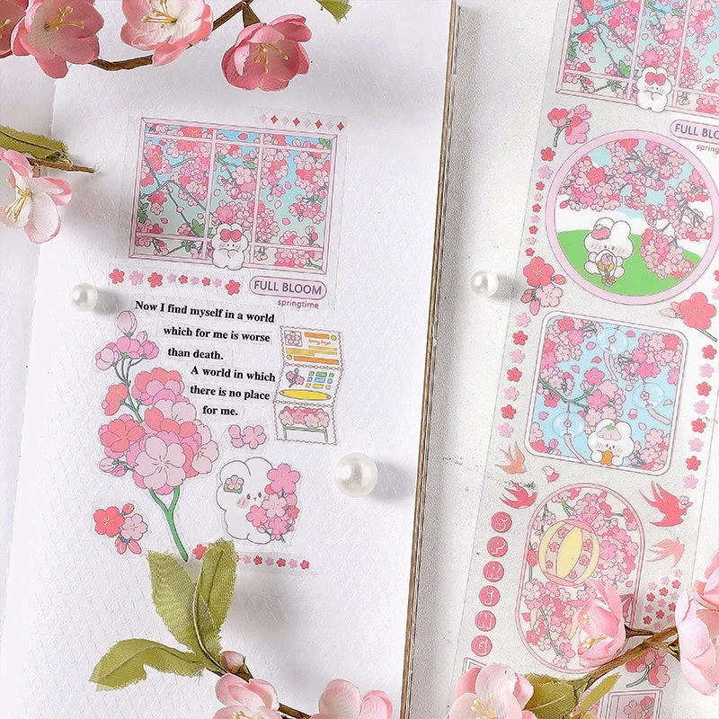 Cherry Blossom Sakura and Rabbit Long Strip Clear Transparent Sticker Cherry Blossom Sakura and Rabbit Long Strip Clear Transparent Sticker