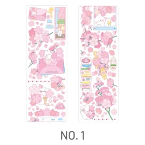 Cherry Blossom Sakura and Rabbit Long Strip Clear Transparent Sticker Cherry Blossom Sakura and Rabbit Long Strip Clear Transparent Sticker