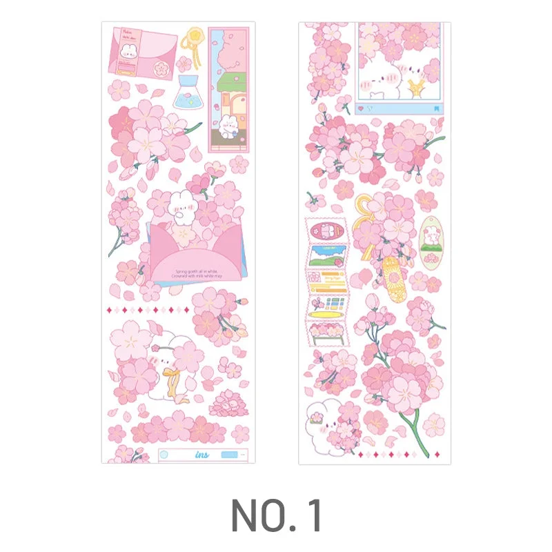 Cherry Blossom Sakura and Rabbit Long Strip Clear Transparent Sticker Cherry Blossom Sakura and Rabbit Long Strip Clear Transparent Sticker