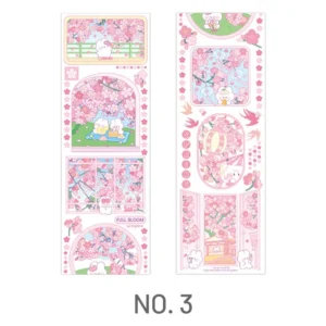 Cherry Blossom Sakura and Rabbit Long Strip Clear Transparent Sticker Cherry Blossom Sakura and Rabbit Long Strip Clear Transparent Sticker