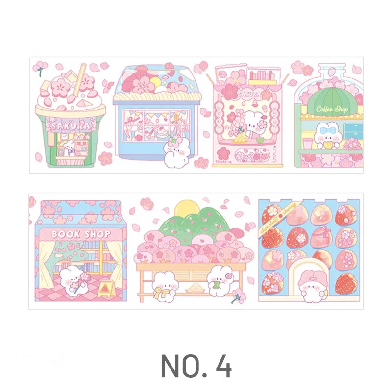 Cherry Blossom Sakura and Rabbit Long Strip Clear Transparent Sticker Cherry Blossom Sakura and Rabbit Long Strip Clear Transparent Sticker