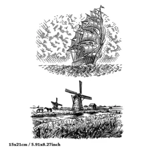 Schooner Boats & Windmills Stamp Set - main product photo | clear stamp