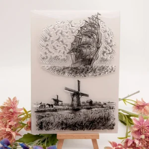 Schooner Boats & Windmills Stamp Set - detail view | clear stamp