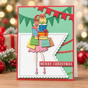 Shopping Girl Christmas Gifts Card Realistic 02