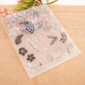 Spring Pinecone Flower Leaves Stamp Set - size chart | clear stamp