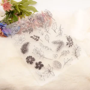 Spring Pinecone Flower Leaves Stamp Set - lifestyle photo | clear stamp