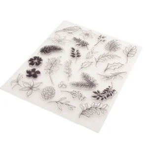 Spring Pinecone Flower Leaves Stamp Set - packaging photo | clear stamp