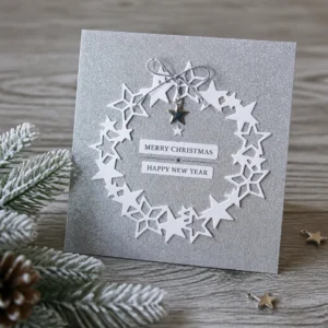 Star Wreath Card Silver Christmas 01