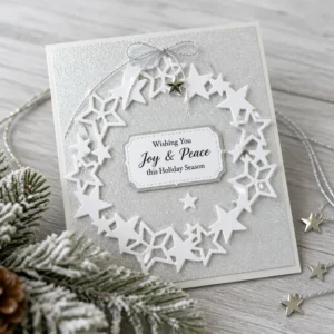 Star Wreath Card Silver Christmas V2 02