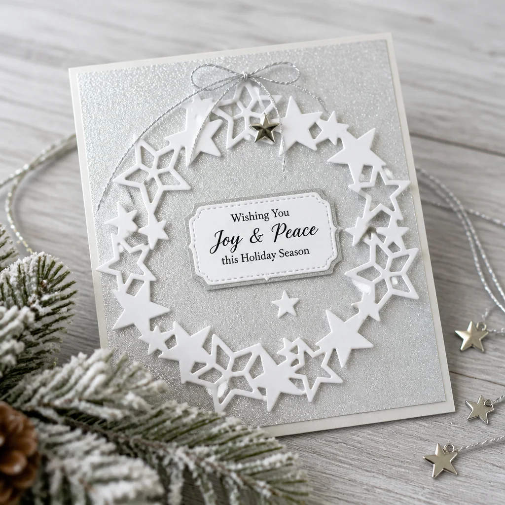 Star Circle Metal Cutting Dies Star Wreath Card Silver Christmas V2 02