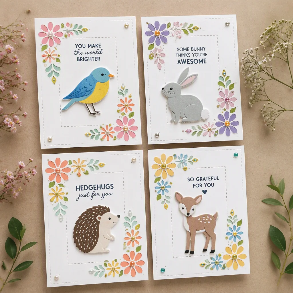 Rectangle Flower Metal Cutting Dies Stitched Frame Animals Card 1