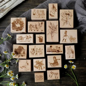 Sumflying Antique Christmas Beech Wood Rubber Stamp