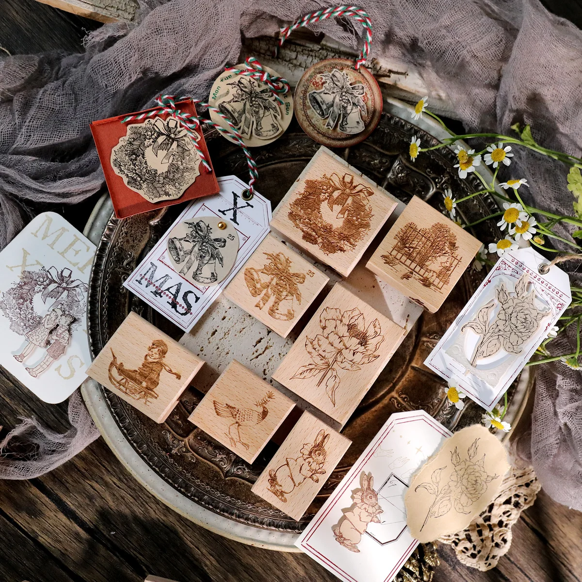 Sumflying Antique Christmas Wood Rubber Stamp Sumflying Antique Christmas Beech Wood Rubber Stamp - detail image 10