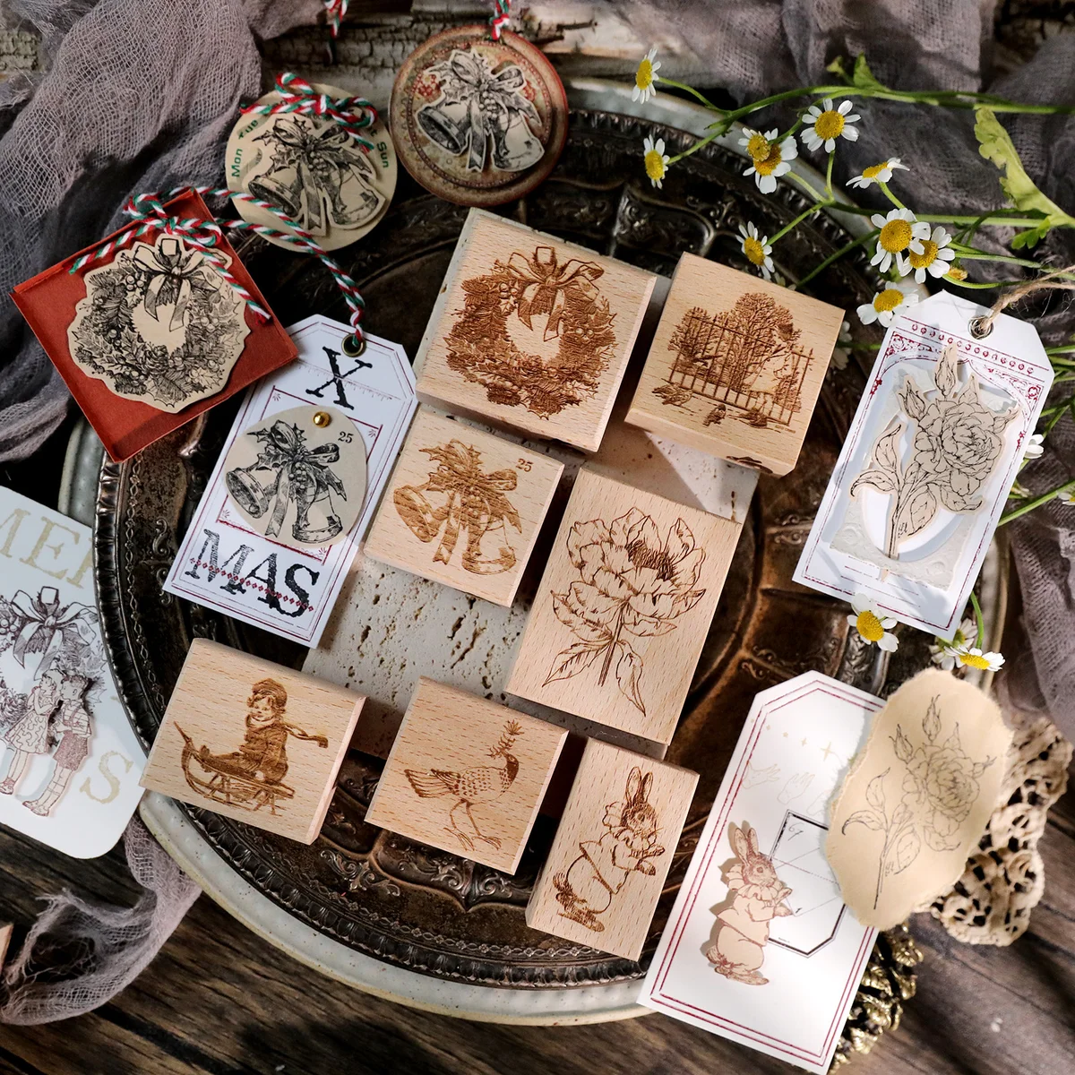 Sumflying Antique Christmas Wood Rubber Stamp Sumflying Antique Christmas Beech Wood Rubber Stamp - detail image 20