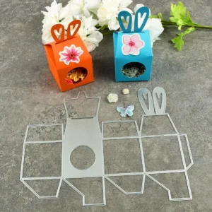 Size chart for 3D Bunny Ear Treat Box Metal Cutting Dies - dimensions in cm