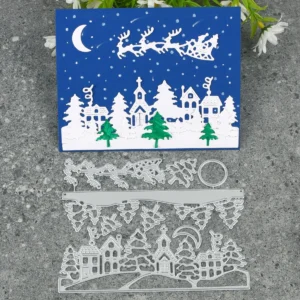 Sumflying Sumflying Craft Christmas Night Scene Village metal cutting die - detail view