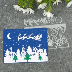 Sumflying Sumflying Craft Christmas Night Scene Village metal cutting die - usage example